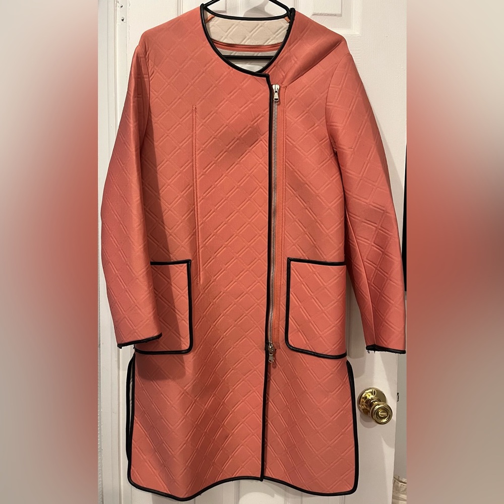 3.1 Phillip Lim Coral and Black Neoprene & Leather Coat - Picture 13 of 13
